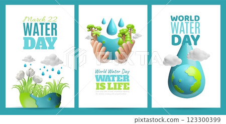 World water day, 22 March 3D design vector set, planet earth and aqua drop, ecology and environment conservation concept World water day, 22 March 3D design vector set, planet earth and aqua drop, ecology and environment conservation concept 123300399