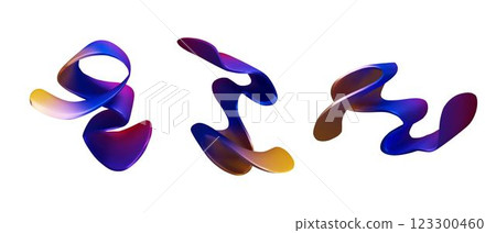 Vector 3D illustration of abstract shapes set with liquid, shining gradient. 123300460