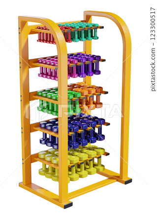 Gym Dumbbell rack with colorful dumbbells, weightlifting gym equipment stand 123300517