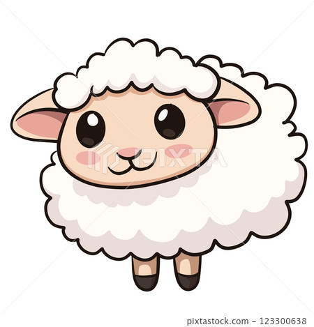 cute cartoon sheep with fluffy wool and cheerful expression, perfect for children illustrations or farm themed designs 123300638
