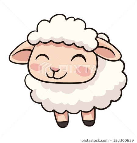 cute cartoon sheep with fluffy white coat and cheerful expression, perfect for children illustrations and playful designs. This adorable character brings joy and warmth 123300639