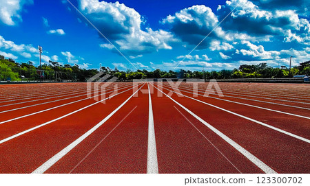 Athletics track under the blue sky 123300702