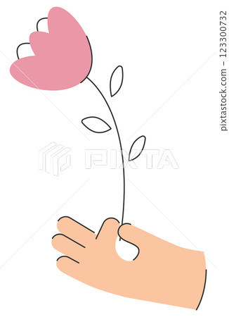 Hand with pink tulip illustration. Flower present or surprise for 8 march, International Women's Day Hand with pink tulip illustration. Flower present or surprise for 8 march, International Women's Day 123300732
