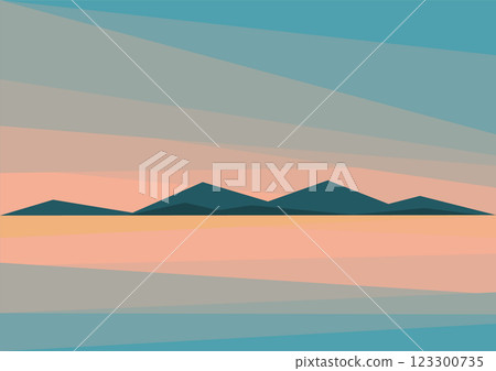 Scandinavian landscape with sea and mountains vector illustration. Norwegian fjord. Nordic nature landscape 123300735