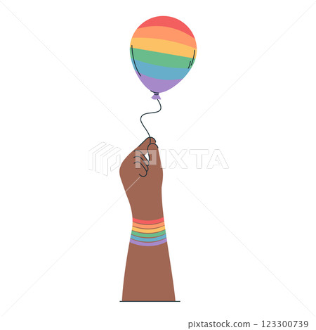 Hand and rainbow lgbt flag balloon. Celebrate pride month illustration. LGBT elements Hand and rainbow lgbt flag balloon. Celebrate pride month illustration. LGBT elements 123300739