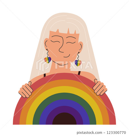 Lesbian holding LGBT rainbow illustration. Fight for rights of sexual minorities. Lesbian woman activist Lesbian holding LGBT rainbow illustration. Fight for rights of sexual minorities. Lesbian woman activist 123300770