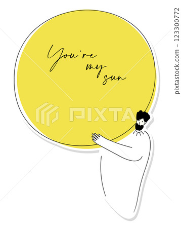 Cute lovely cartoon illustration sticker. Funny smiley character holding sun Cute lovely cartoon illustration sticker. Funny smiley character holding sun 123300772