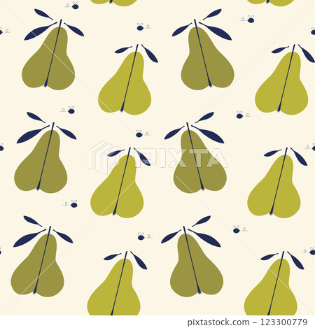 Simple juicy pears seamless pattern illustration. Aesthetic groovy pear fruit design for print Simple juicy pears seamless pattern illustration. Aesthetic groovy pear fruit design for print 123300779