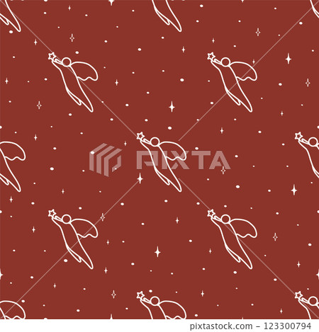 Christmas seamless vector pattern with decorative elements. Seamless pattern with angel character Christmas seamless vector pattern with decorative elements. Seamless pattern with angel character 123300794