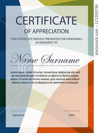 Certificate of appreciation. Modern abstract corporate diploma template with colorful elements 123300796