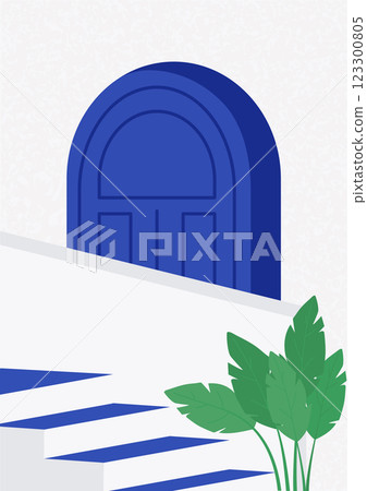 Greece Santorini view. Greek white buildings illustration. Mediterranean European culture 123300805