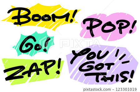 手寫文字資料。一組充滿活力和力量的訊息。 123301019