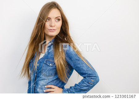 Young girl with denim jacket. Young girl with denim jacket. 123301167