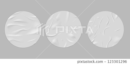 Round paper stickers with wet wrinkled texture. 123301296