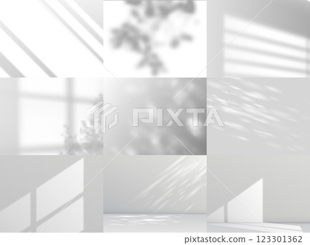 Set of illustrations featuring backgrounds with window shadows, glare or tree branches. 123301362