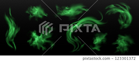 Vector illustration of a set with the image of green clubs of foul smoke. Vector illustration of a set with the image of green clubs of foul smoke. 123301372