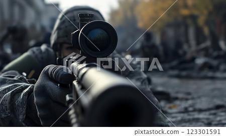 Sniper scope view: Real moments from the battlefield 123301591