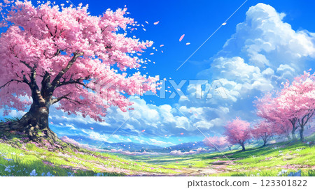 Natural scenery and cherry blossoms on a sunny day 123301822