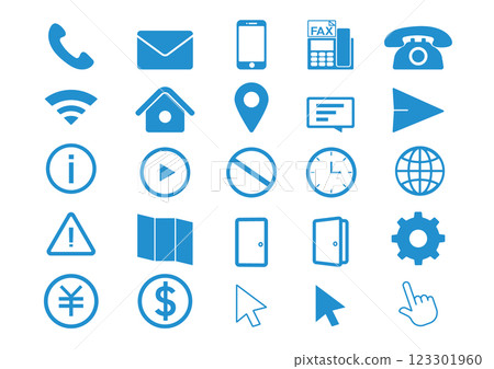 簡單而平坦的接觸藍色圖示插圖集 123301960