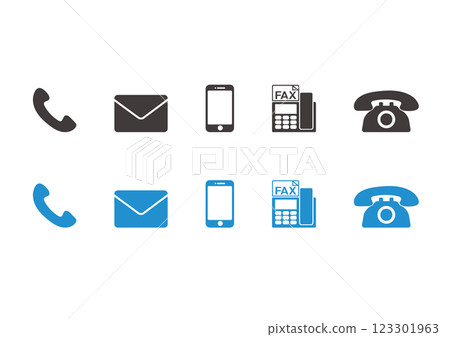 Simple and flat contact blue icon illustration set Simple and flat contact blue icon illustration set 123301963