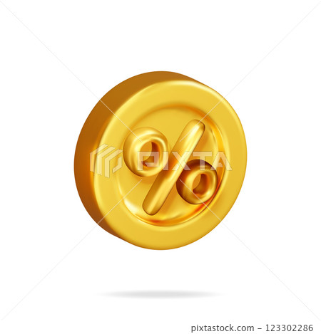 3D percent sign in gold coin isolated. 3D percent sign in gold coin isolated. 123302286