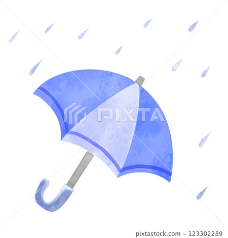 雨中撐開的藍色雨傘的水彩畫 123302289