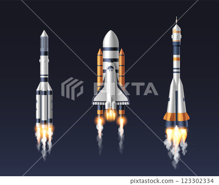 Space shuttle and rocket realistic vector set. 123302334