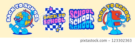 Groovy school themed vintage stickers collection 123302363