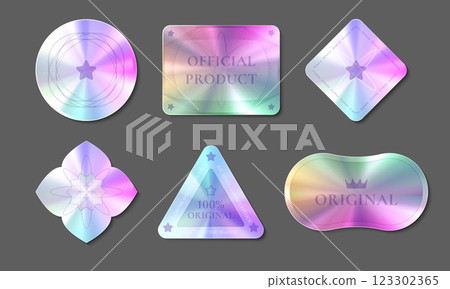 Hologram quality stickers set on background Hologram quality stickers set on background 123302365