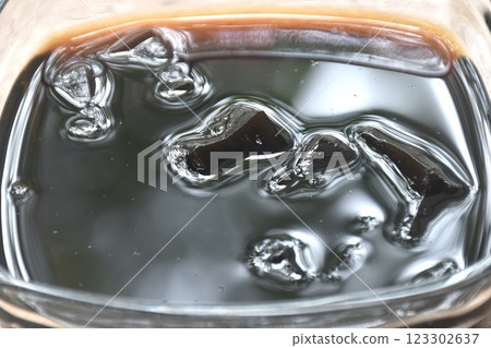 black grass jelly Chinese cold sweetmeat in syrub in glass bowl black grass jelly Chinese cold sweetmeat in syrub in glass bowl 123302637