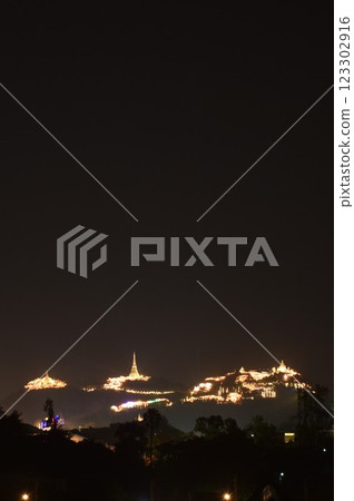 celebration fireworks and lighting at Phra Nakhon Khiri Historical Park (Khao Wang) in Thailand on night  123302916