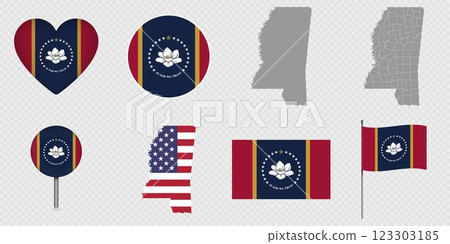 Mississippi State Flags and Maps Icon Pack. Mississippi State Flags and Maps Icon Pack. 123303185