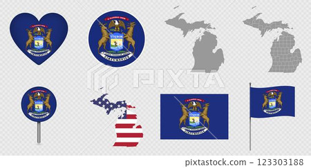 Michigan State Flags and Maps Icon Pack. 123303188
