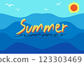 Summer pattern seamless fabric summer season. ocean seascape on blue sky background. Designed for background ,wallpaper ,summer pattern ,wrapping paper ,travel ,holiday ,weekend ,vacation ,beach 123303469