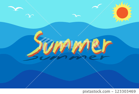 Summer pattern seamless fabric summer season. ocean seascape on blue sky background. Designed for background ,wallpaper ,summer pattern ,wrapping paper ,travel ,holiday ,weekend ,vacation ,beach 123303469