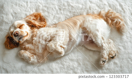 Cute American Cocker Spaniel lying down 123303717