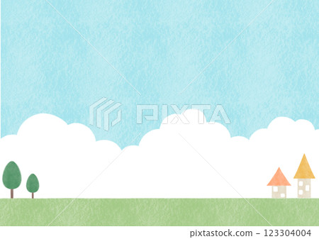 積雨雲和房屋的風景插圖 123304004