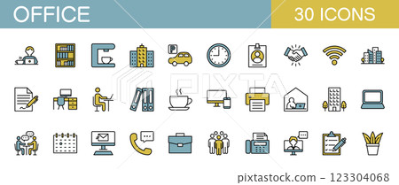 Office and business line icon set color 123304068
