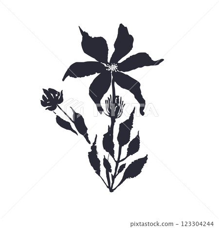Black and white minimal rustic inky flower silhouette Black and white minimal rustic inky flower silhouette 123304244