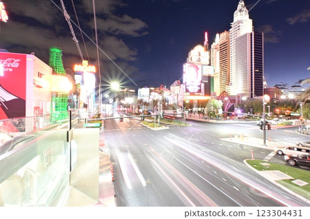 Las Vegas Strip at night with cars passing by Las Vegas Strip at night with cars passing by 123304431