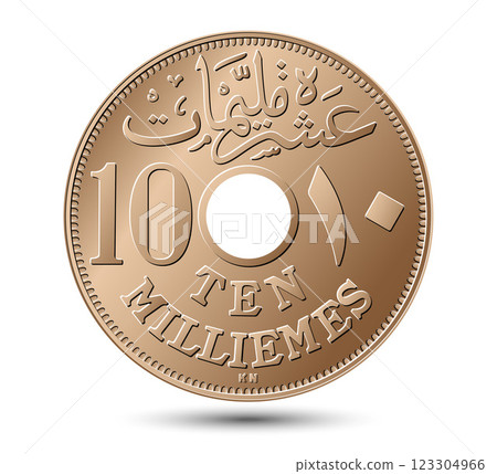 Egyptian vector coin 10 milliemes 1917 on white isolated background. 123304966