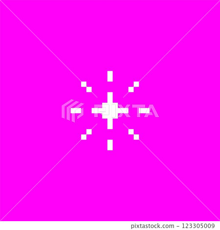 White sparkle star pixel art on pink background, vector shiny game retro 8 bit flash effect, Y2K bright flare, glitter 123305009