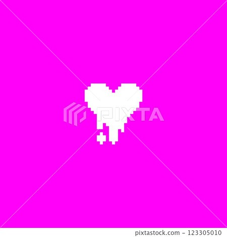 Y2K heart icon pixel art, vector white hurt heart shape with dripping blood on pink background, broken love 8 bit symbol Y2K heart icon pixel art, vector white hurt heart shape with dripping blood on pink background, broken love 8 bit symbol 123305010