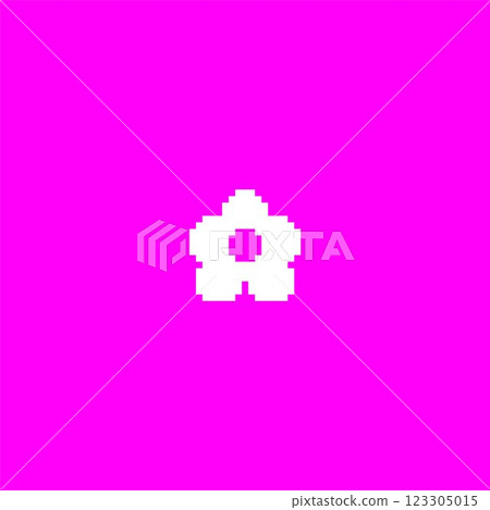Abstract pixel illustration of white flower on bright pink isolated background. 123305015