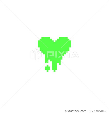 Pixel heart with drops of bright green neon color, Y2K liquid shape. Pixel heart with drops of bright green neon color, Y2K liquid shape. 123305062
