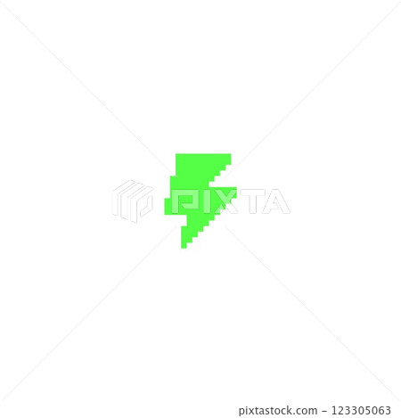 Vector illustration of pixel lightning icon, bright green color. Vector illustration of pixel lightning icon, bright green color. 123305063