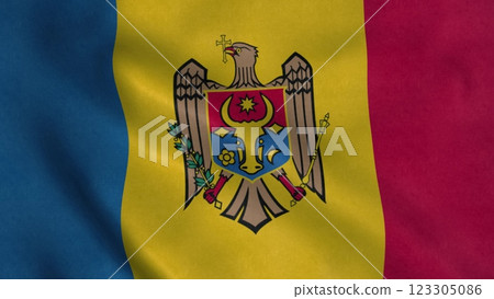 Moldova flag waving in wind. Realistic flag background. 3d illustration Moldova flag waving in wind. Realistic flag background. 3d illustration 123305086