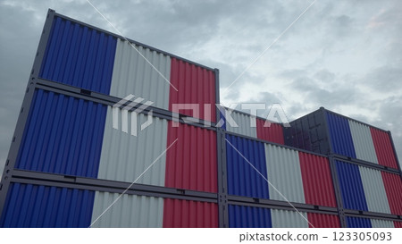 France flag containers are located at the container terminal. France export or import concept. 3d illustration 123305093