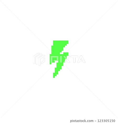 Green flash lightning Y2K icon pixel art, retro thunderbolt, high voltage sign with squared contour, vector 8 bit symbol Green flash lightning Y2K icon pixel art, retro thunderbolt, high voltage sign with squared contour, vector 8 bit symbol 123305150