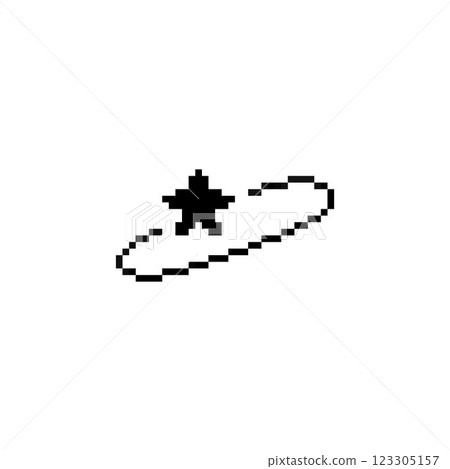 Black star with ring Y2K vector icon pixel art, star in circle with squared contour, galaxy or space game 8 bit symbol Black star with ring Y2K vector icon pixel art, star in circle with squared contour, galaxy or space game 8 bit symbol 123305157